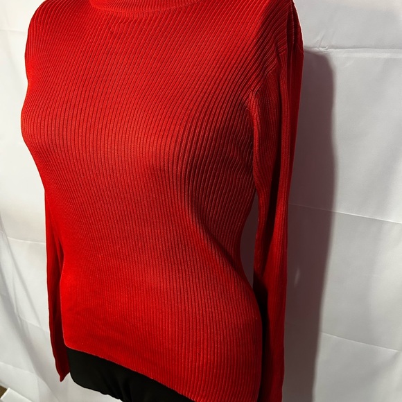 Vtg Y2K Joseph A Qu’est-Ce Que C’est All Silk Red Ribbed Long Sleeve Top Women M - Picture 2 of 7